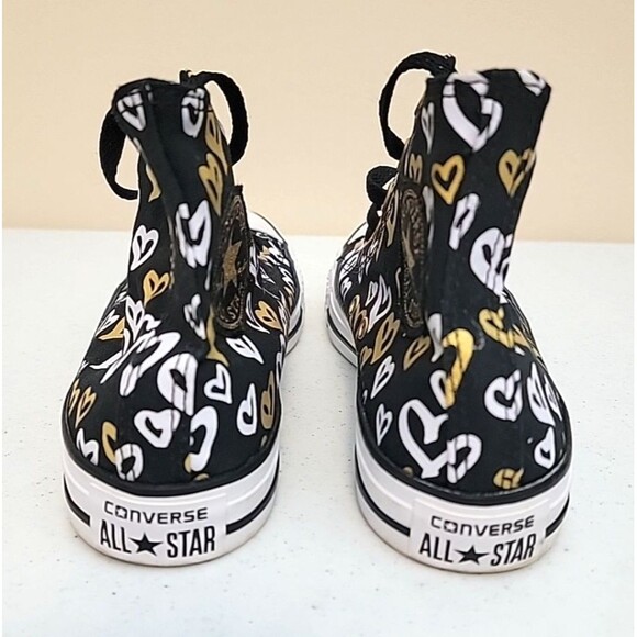 Converse 560902F CTAS Hi Black White Gold Hearts Women's Size 7 - Picture 6 of 12